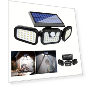 Solar Motion Sensor Outdoor Wall Light with 3 Heads — Outdoor Security & Flood Lighting