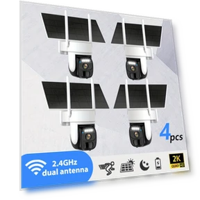 4 камеры видеонаблюдения 360 градусов с солнечной панелью 2K FHD Wi-Fi, с ИИ обнаружением движения, цветным ночным... — Камеры наблюдения