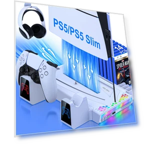 Stand Cooling Station for PS5 Slim with Dual Controller Charging, RGB Lights — Cooling