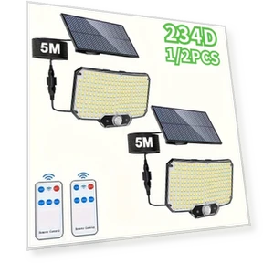 LED Solar Wall Light with Motion Sensor and Remote Control — Outdoor Security & Flood Lighting