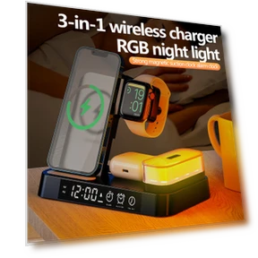3-in-1 Wireless Charging Dock with Time Display, Alarm Clock, and Nightlight — Power Hubs, Jogrytece