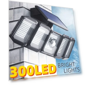 Outdoor Solar Light with 300 LED Motion Sensor, 5 Rotatable Heads — Outdoor Security & Flood Lighting
