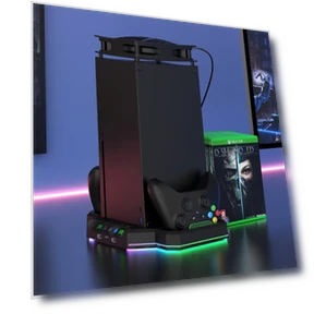 Cooling Stand with Controller Charger and RGB Lighting for Home Game Console — Cooling, & S
