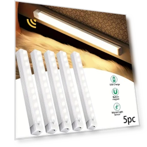5 Pack LED Motion Sensor Cabinet Light, USB Rechargeable Wireless Undercounter Lighting — Under-Cabinet Lights