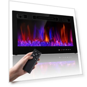 36" Electric Fireplace Insert with Remote Control, 12 Flame Colors, Slim Black Design — Electric Heating Solutions, RealSmart