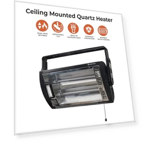 Ceiling Mounted Space Heater with Halogen Light, 1500W, Adjustable Tilt — Heater Spare Components, Comfort Zone