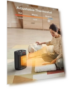 1000W PTC Ceramic Small Space Heater with Overheating & Tip-Over Protection — Portable Heating Solutions, Oprunsy
