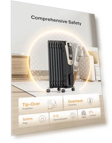 Oil Filled Radiator Heater with Remote and Thermostat, 5 Temperature Settings — Portable Heating Solutions, PELONIS