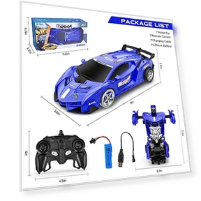 360° Rotating RC Deformation Robot Car Toy with LED Light — Interactive Figures & Robots, KKONES