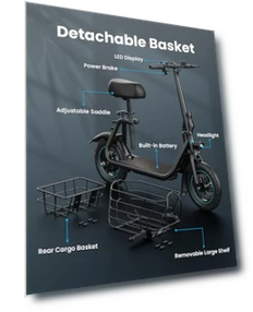Electric Scooter with Large Middle Basket, 550W Motor, Foldable Design — Electric Self-Balancing Scooters, Gyroor