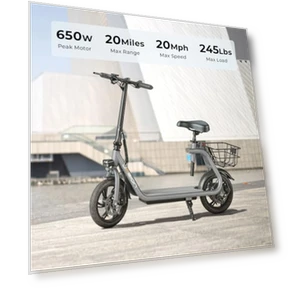 Electric Scooter with Seat, 650W Motor, 20 Miles Range, Foldable E-Scooter for Adults — Electric Vehicles, Jasion