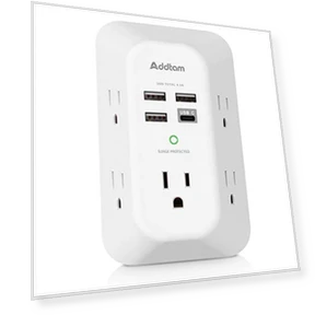 USB Wall Charger Surge Protector 5 Outlet Extender with 4 USB Charging Ports — Power Solutions & Surge Protection, Addtam