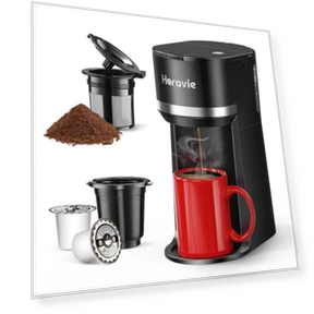 Mini Single Serve Coffee Maker for K Cup and Ground Coffee — Electric Blade Coffee Grinders, Horavie