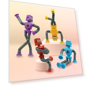 Suction Cup Robot Toy for Kids - 4 Pack Sensory Pop Tubes Robots — Infant & Early Childhood Playthings, Limpskys