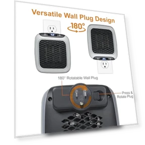 Handy Heater Turbo Wall Outlet Small Space Heater with Adjustable Thermostat — Portable Heating Solutions, Ontel