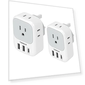 Travel Plug Adapter with 4 Outlets and 3 USB Ports — Charging Solutions, TESSAN