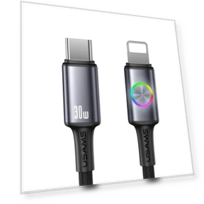30W Type-C to 8 Pin Aluminum Alloy Data Cable with Colorful Light — Cables, USAMS