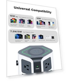 Power Strip Tower with Wireless Charger — Power Solutions & Surge Protection, KOOSLA