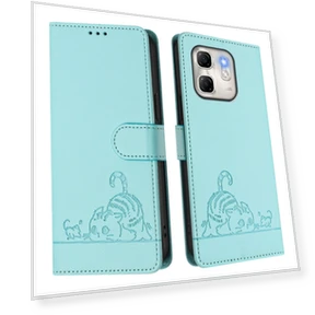 Cat Rat Embossed Pattern RFID Leather Phone Case with Lanyard for Infinix Hot 50i 5G / Smart 9 4G — Protective Cases, Infinix