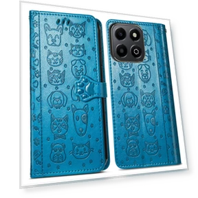 Cat and Dog Embossed Leather Phone Case — Flip Cases, Honor