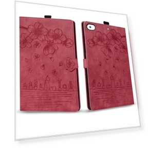 Cartoon Sakura Cat Embossed Smart Leather Tablet Case for iPad mini — Keyboard Cases