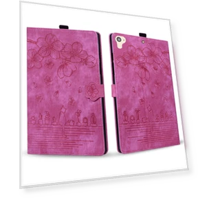 Cartoon Sakura Cat Embossed Smart Leather Tablet Case — Keyboard Cases