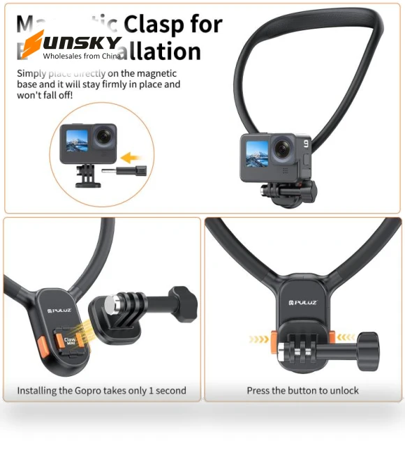 Lazy Neck Bracket Magnetic Quick Release POV View Mount — Chest Camera Mounts, PULUZ