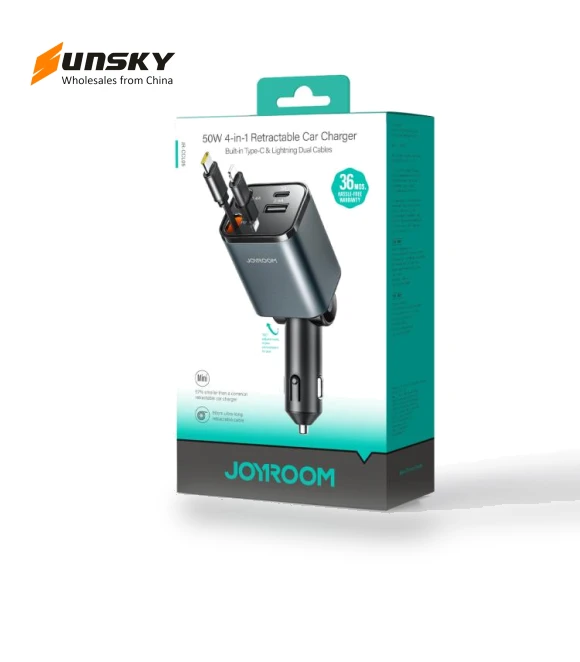 4 in 1 Retractable Cable Car Charger — Charging Solutions, JOYROOM