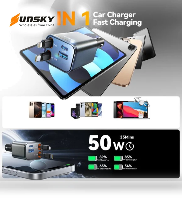 4 in 1 Retractable Cable Car Charger — Charging Solutions, JOYROOM