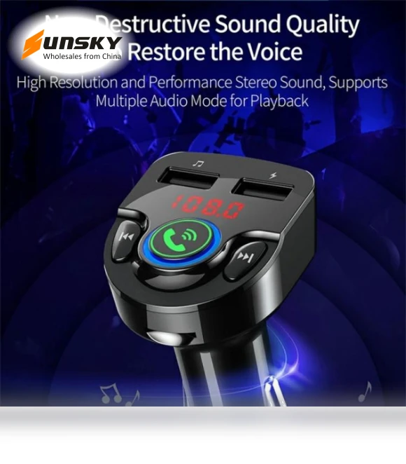 Bluetooth MP3 Player Voice Navigation Car Charger with Voltage Detection and FM Transmitter — FM Transmitters