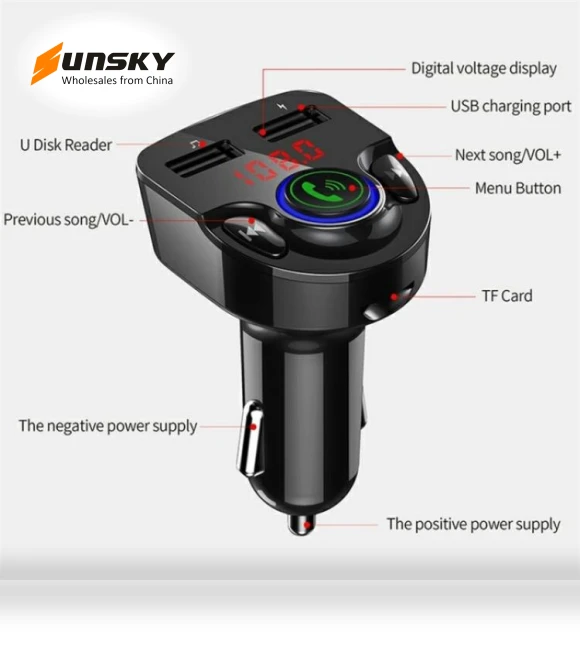 Bluetooth MP3 Player Voice Navigation Car Charger with Voltage Detection and FM Transmitter — FM Transmitters