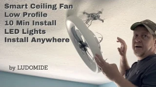 REVIEW: Smart Ceiling Fan w/ LEDs by LUDOMIDE | Low Profile Flush Mount | 10 Minute Install
