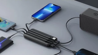 Power Bank 10000mAh charmast con Cavi Integrati,LED Display con 6 Uscite e 3 ingressi