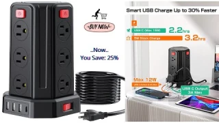 Power Strip Surge Protector Tower USB C 12 Outlet 4 USB SMALLRT Power Strip with USB Ports